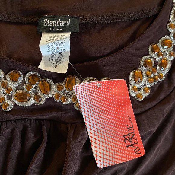 NWT Sz 1X Standard Brown/Orange Short Sleeve Top - Picture 4 of 4